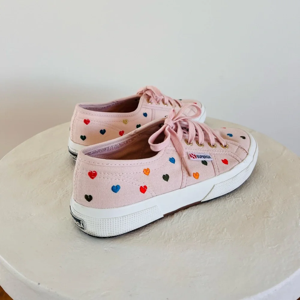 SUPERGA UNISEX LITTLE HEARTS PINK EMBROIDERY LOW TOP SNEAKERS FESTIVAL‎ LOVE